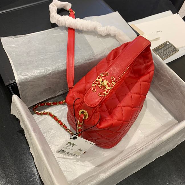Ch**el small lambskin hobo bag red as1745 15 x 15 x 12 cm
