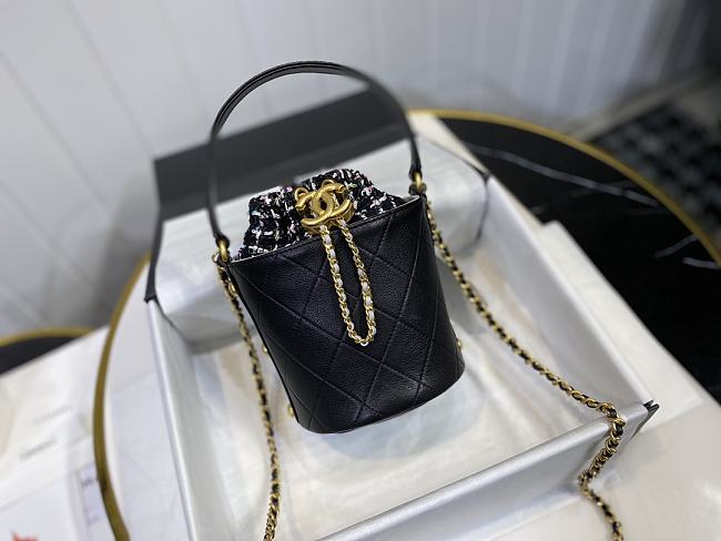 Ch**el small cc chain bucket drawstring bag black as1478 13 x 17 x 13 cm