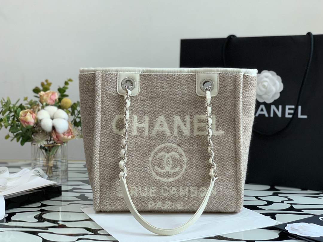 Ch**el deauville tote bag  grey 28 cm