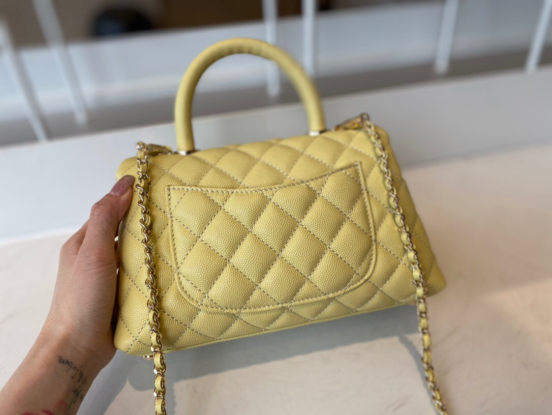Ch**el mini coco handle bag grained leather yellow a92990 23 cm