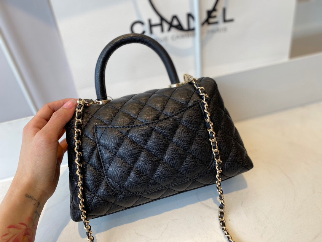 Ch**el mini coco handle bag grained leather black a92990 23 cm