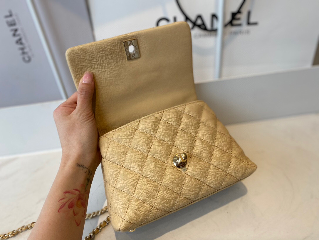 Ch**el extra mini coco handle bag grained leather light beige as2215 13 × 19 × 9 cm