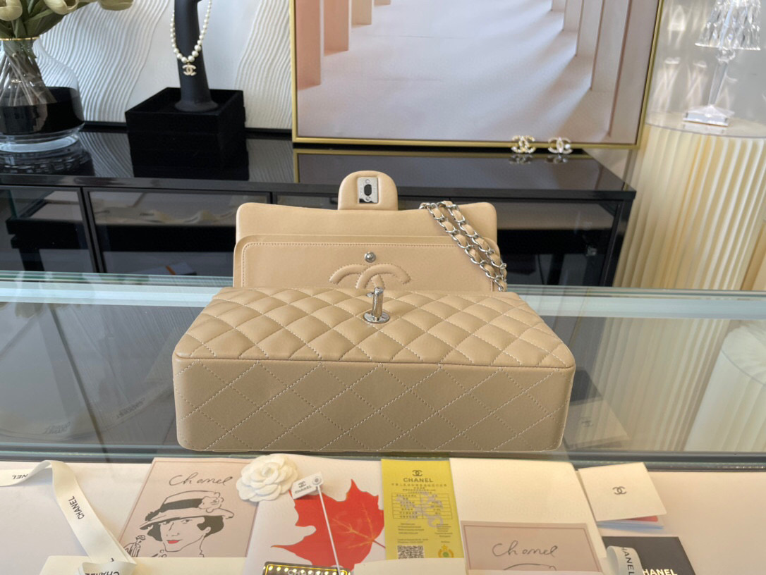 Ch**el classic double flap bag lambskin beige a01112 25.5 cm