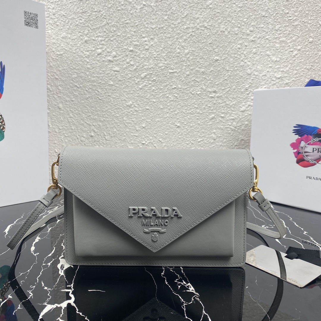 Pra*a mini saffiano leather bag state grey 1bp020 20 x 12 x 4 cm