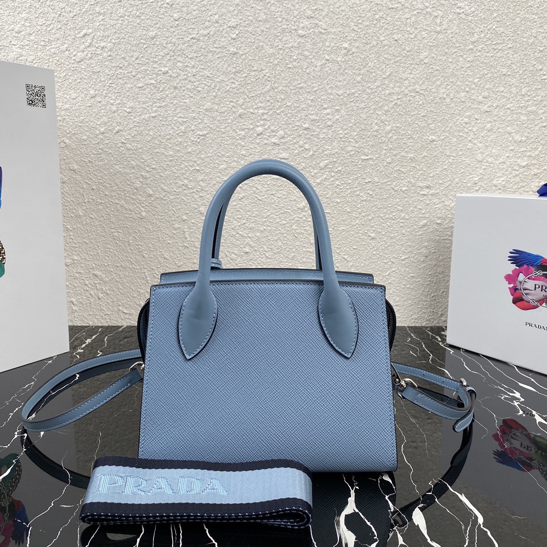 pra*a saffiano leather monoCh*0me bag astral blue 1ba269 22 x 16.5 x 11.5 cm
