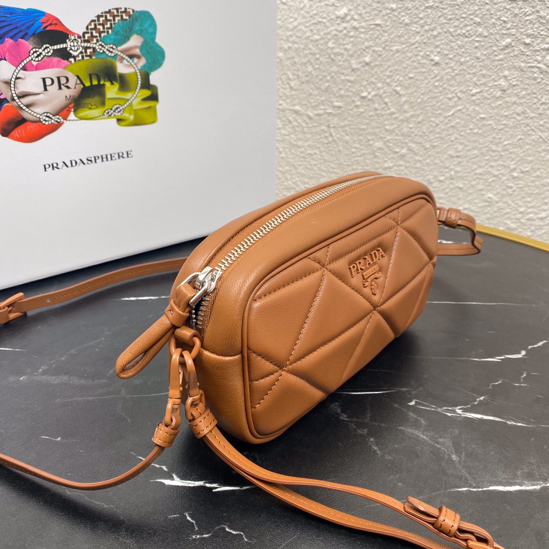 Pra*a mini spectrum quilted nappa leather brown 1dh046 10 x 19  x 5.5 cm