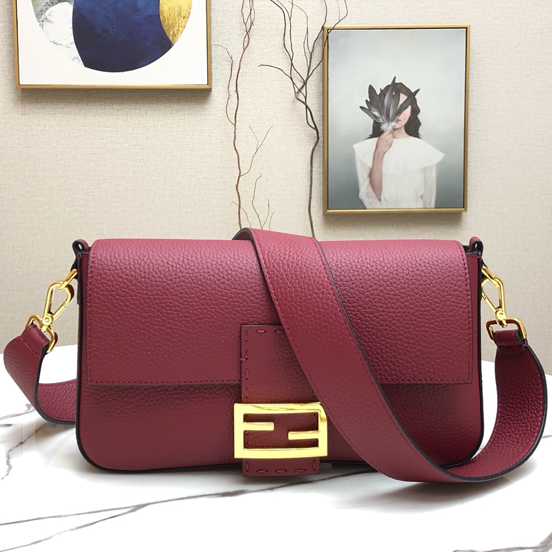 F**di large 1997 baguette leather burgundy 33 x 18 x 5.5 cm