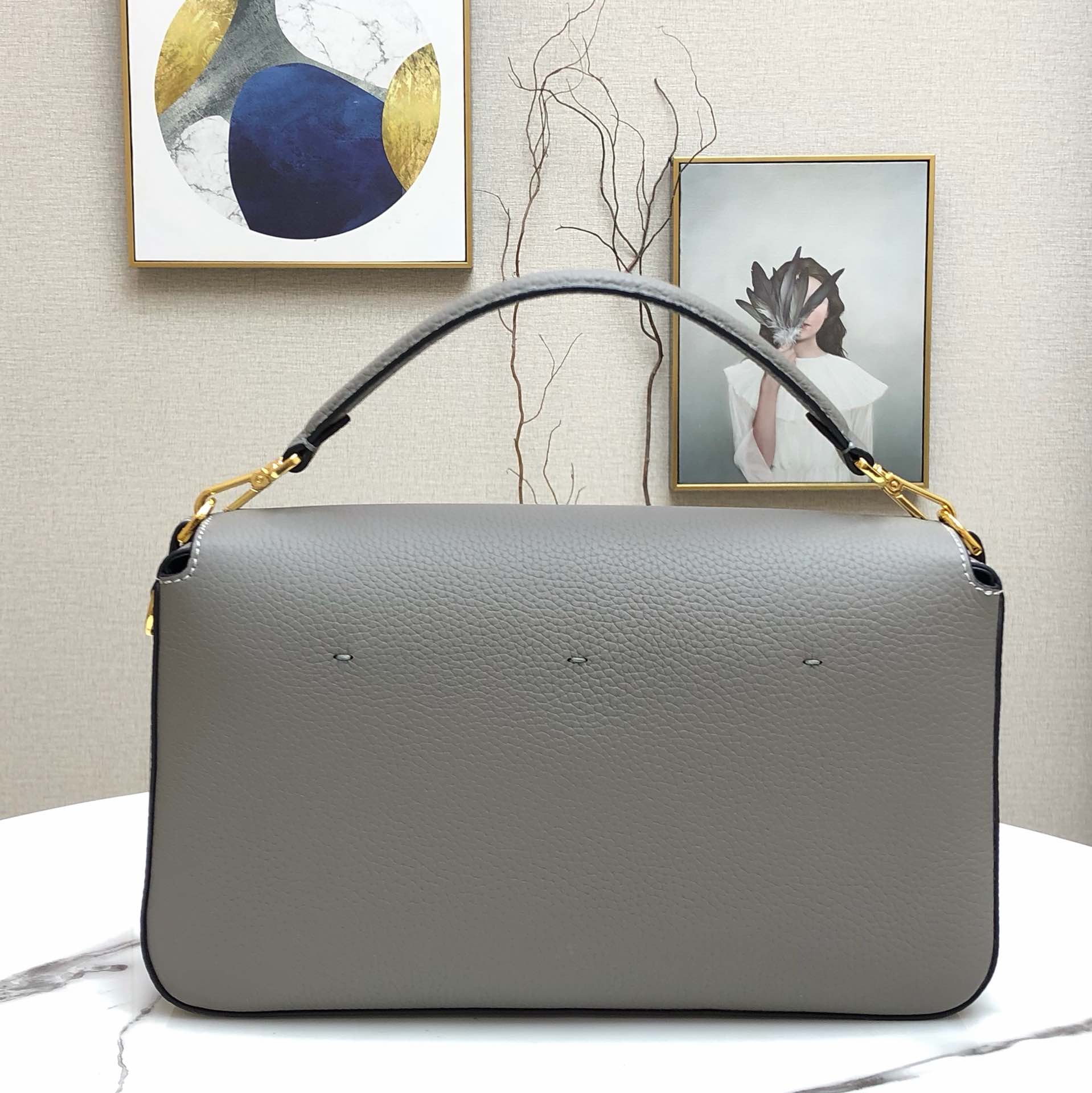F**di large 1997 baguette leather grey 33 x 18 x 5.5 cm