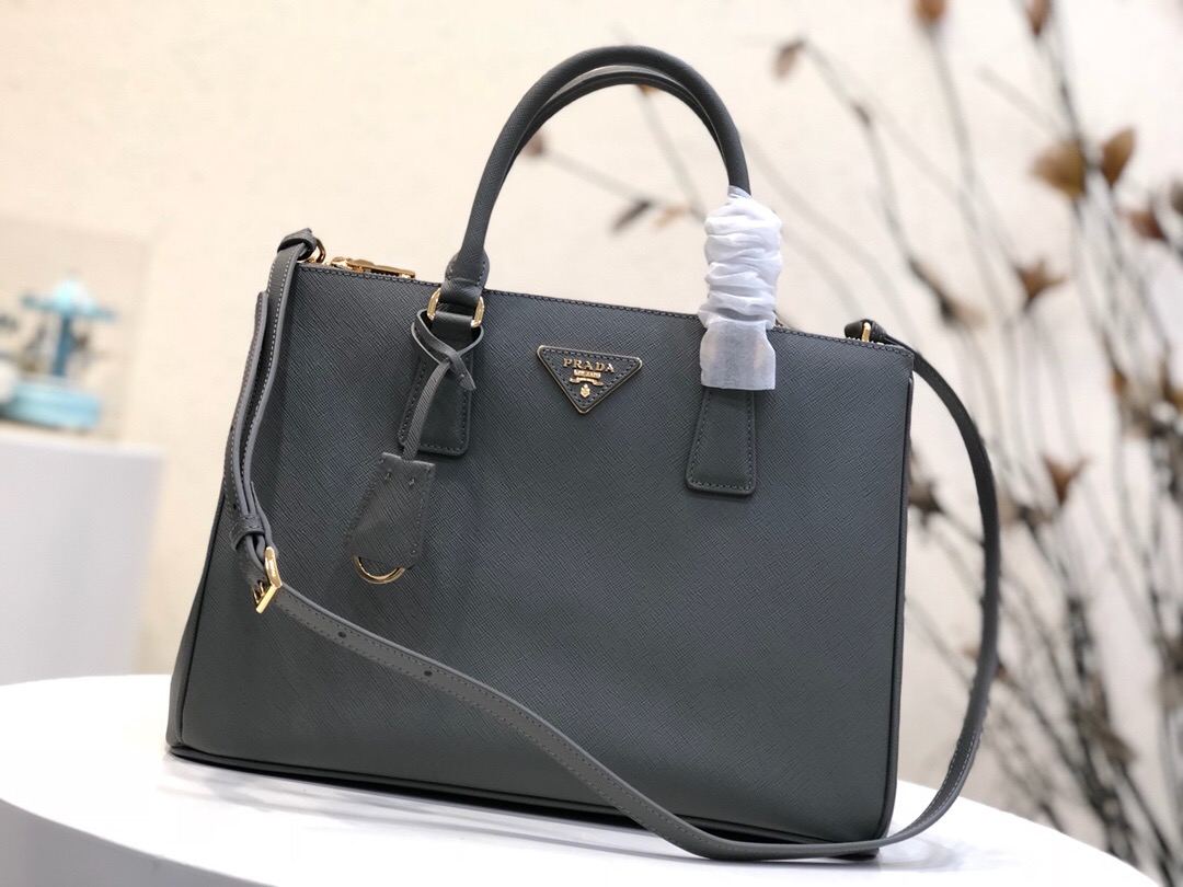 Pra*a large galleria saffiano leather bag state gray 1ba274 32 × 24 × 14 cm