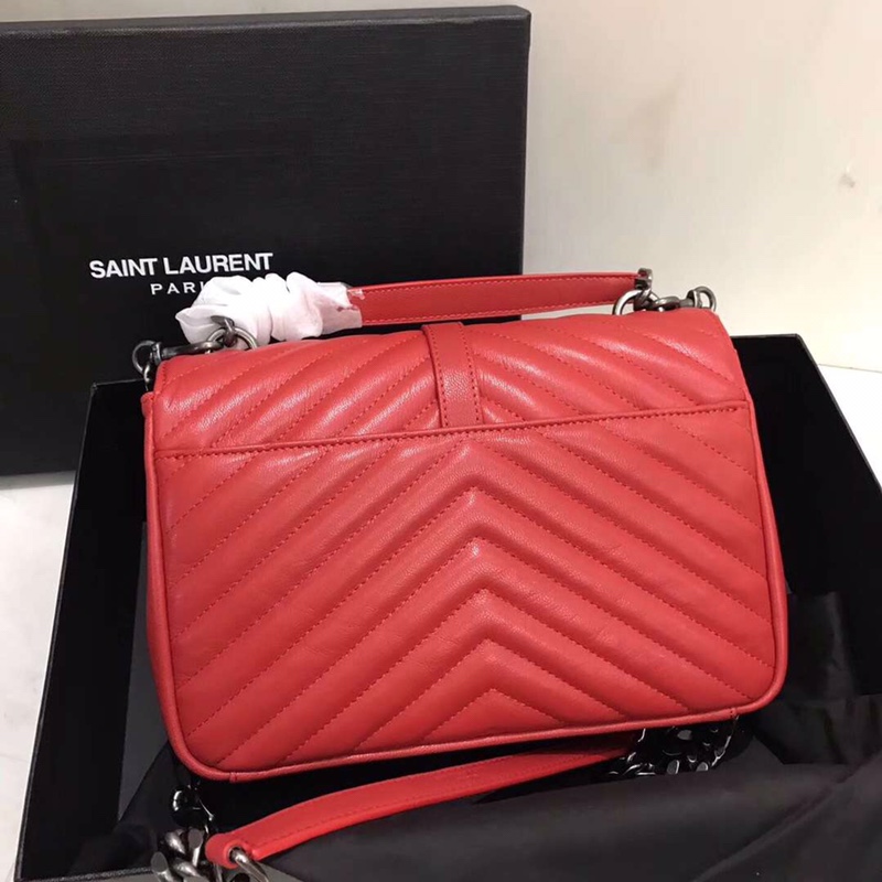 Y51 medium college in matelassÉ leather silver metal red 600279 24 x 17 x 7 cm
