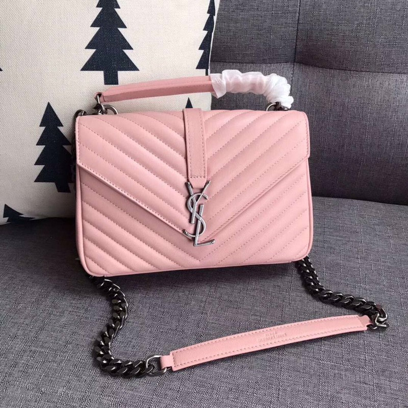 Y51 medium college in matelassÉ leather pink 600279 24 x 17 x 7 cm
