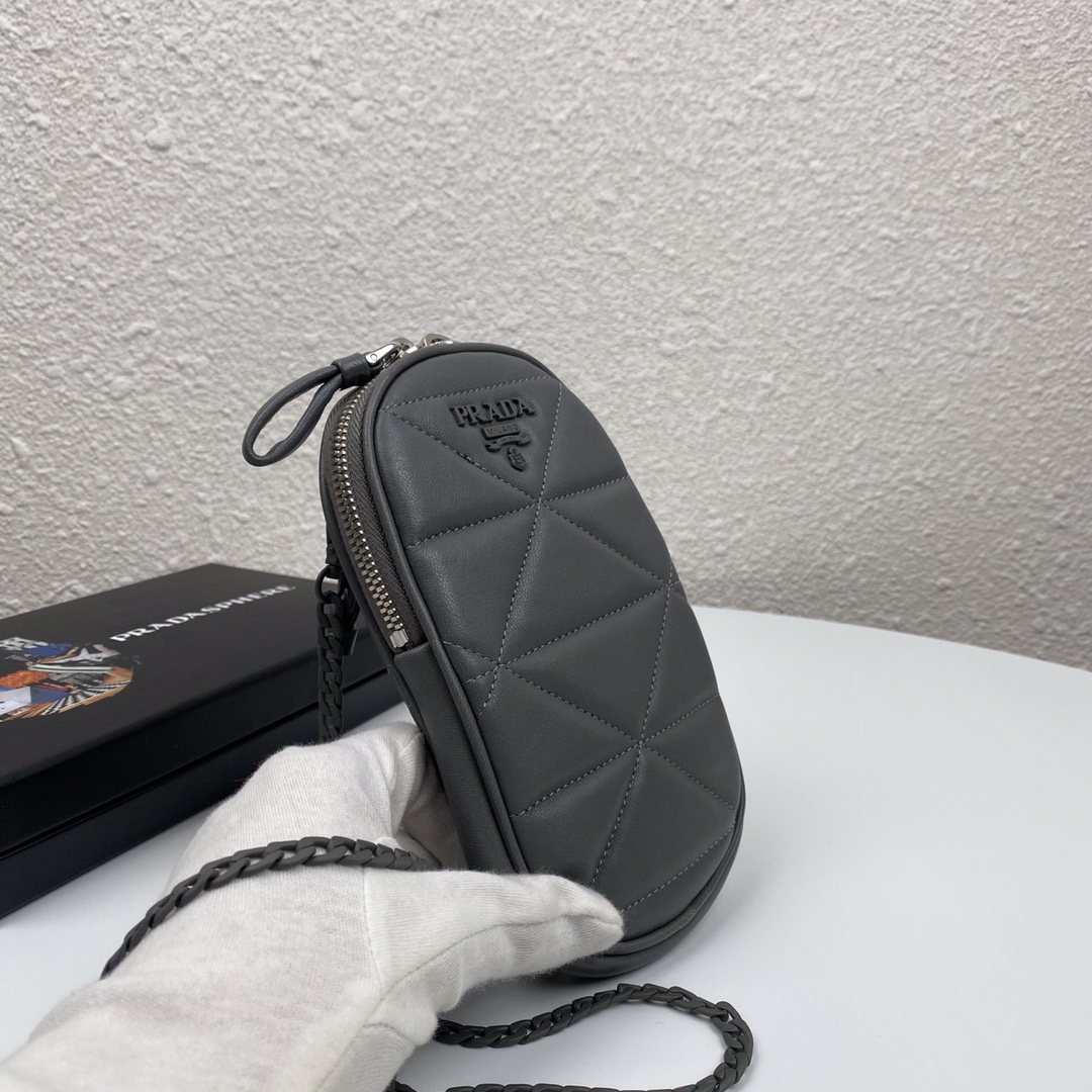 Pra*a mini spectrum quilted nappa leather grey 1dh030 10.5 x 18 cm
