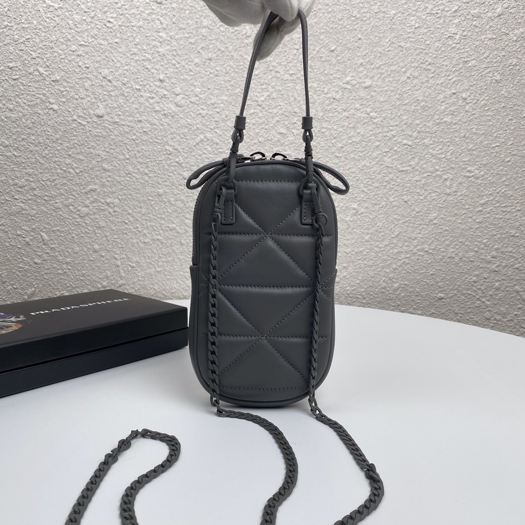 Pra*a mini spectrum quilted nappa leather grey 1dh030 10.5 x 18 cm