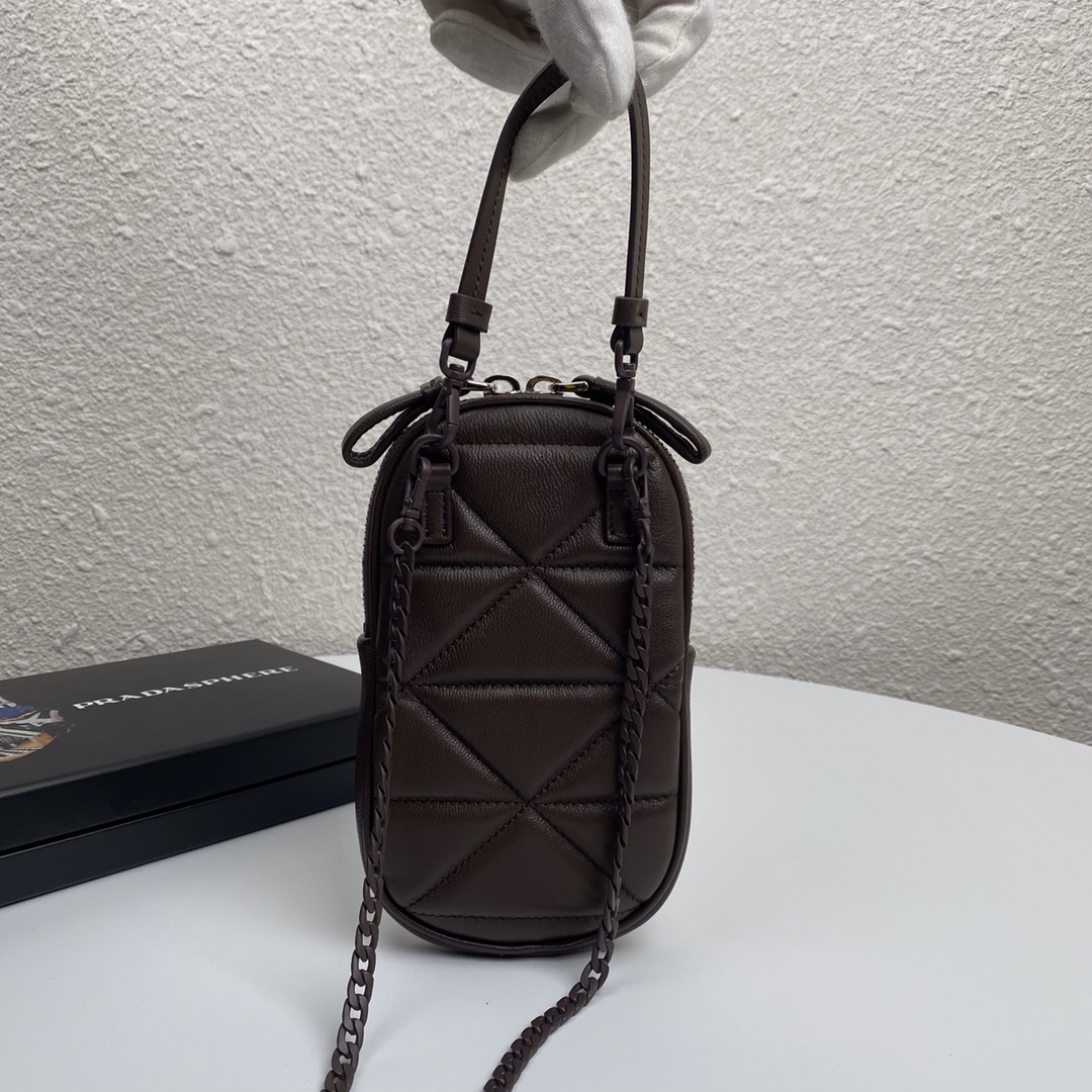 Pra*a mini spectrum quilted nappa leather dark brown 1dh030 10.5 x 18 cm