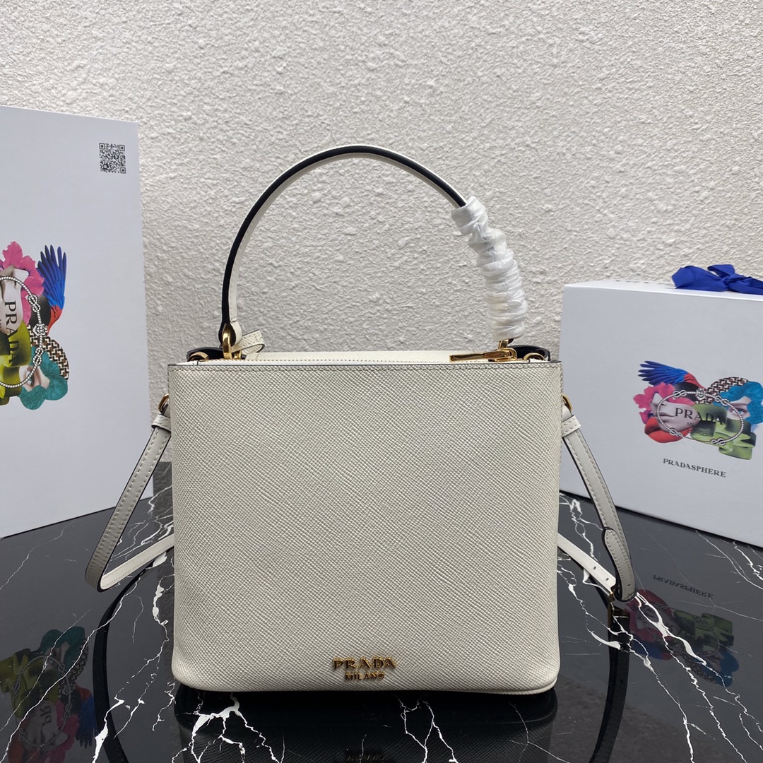 Pra*a saffiano leather tote white 1bn012 24 × 20 × 12.4 cm