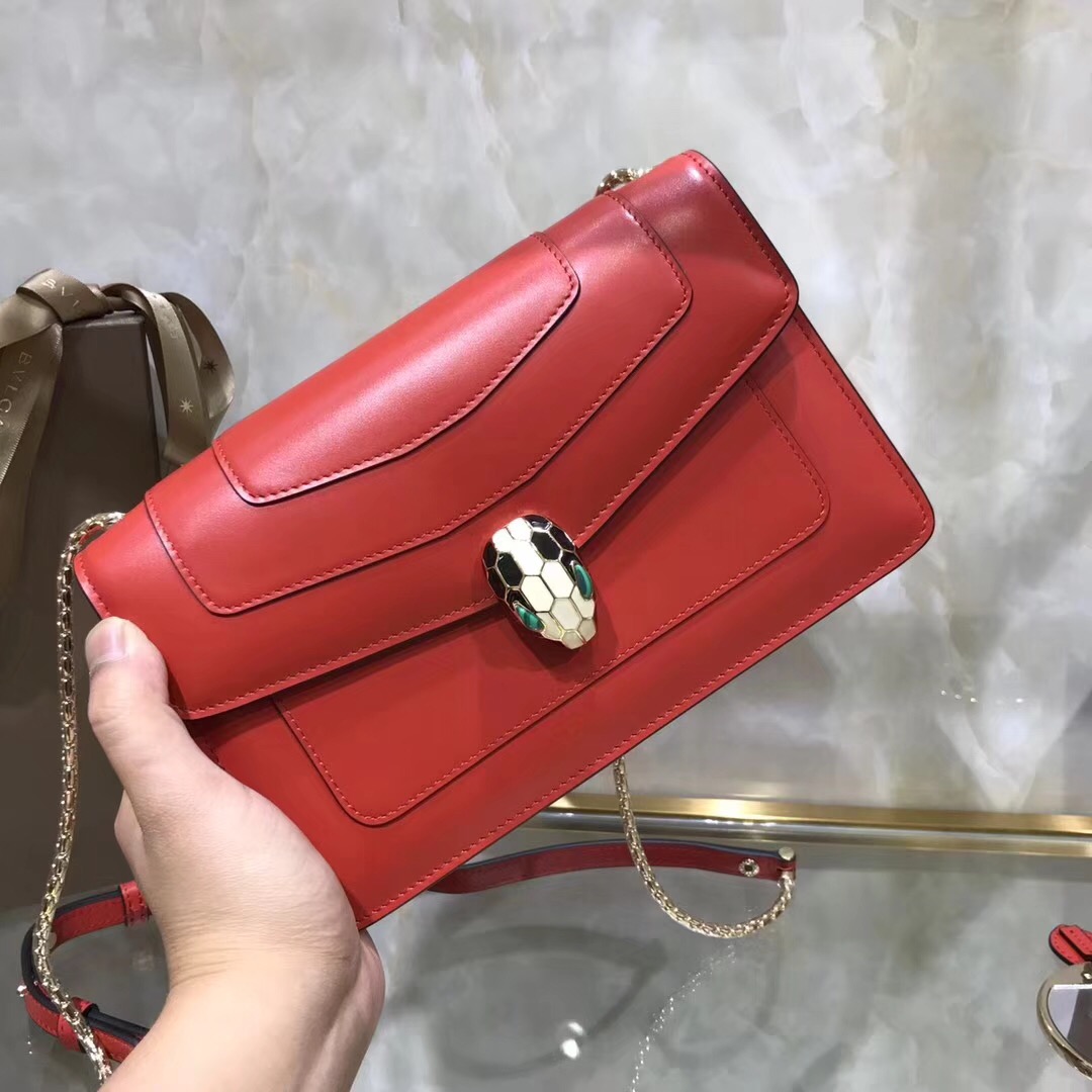 Bv1g*ai serpenti forever shoulder bag calfskin leater red 38102 22 x 13 x 6 cm