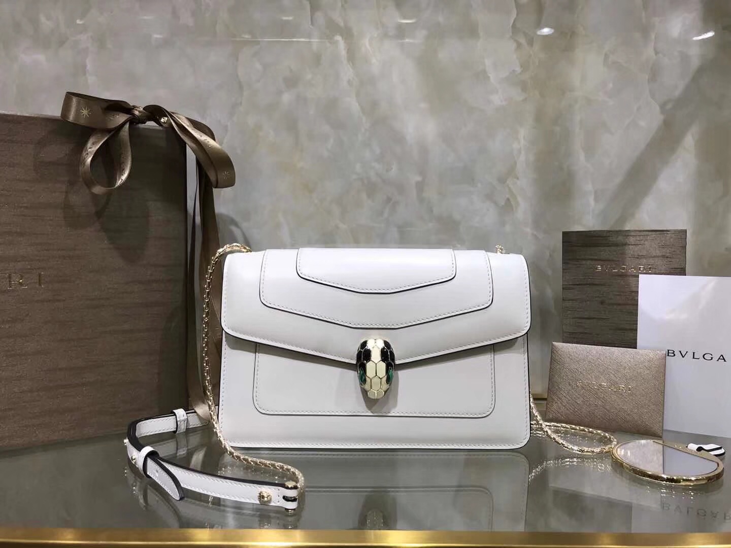 Bv1g*ai serpenti forever shoulder bag calfskin leater white 38102 22 x 13 x 6 cm