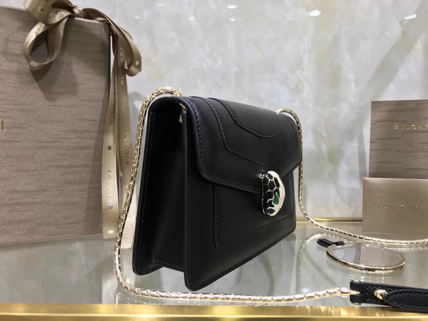 Bv1g*ai serpenti forever shoulder bag calfskin leater black 38102 22 x 13 x 6 cm
