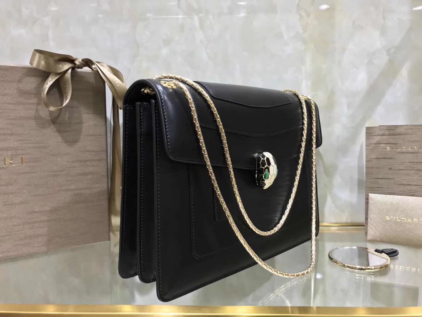 Bv1g*ai serpenti forever shoulder bag leather black 283170 28 x 19 x 8 cm