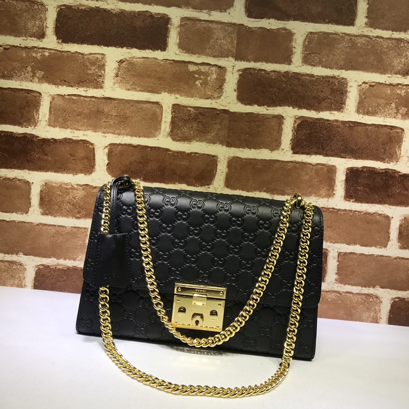 Gvc*1 medium padlock Gvc*1 signature shoulder bag leather black 409486 30 x 19 x 10 cm