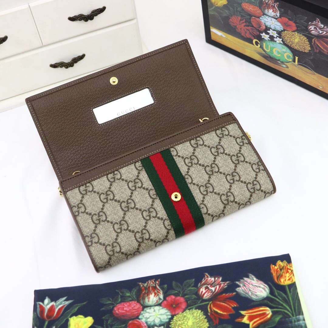 Gvc*1 ophidia gg chain wallet ebony gg svp*me canvas and beige 546592 19 x 10 x  3.5 cm