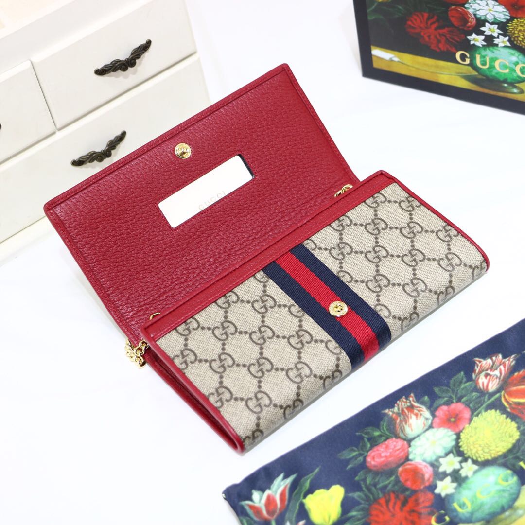 Gvc*1 ophidia gg chain wallet ebony gg svp*me canvas and red 546592 19 x 10 x  3.5 cm