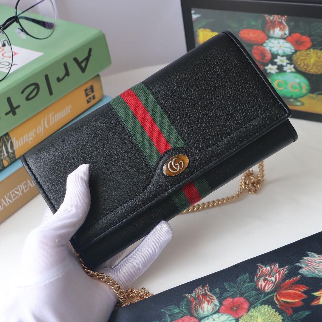 Gvc*1 ophidia gg chain wallet leather black 546592 19 x 10 x 3.5 cm