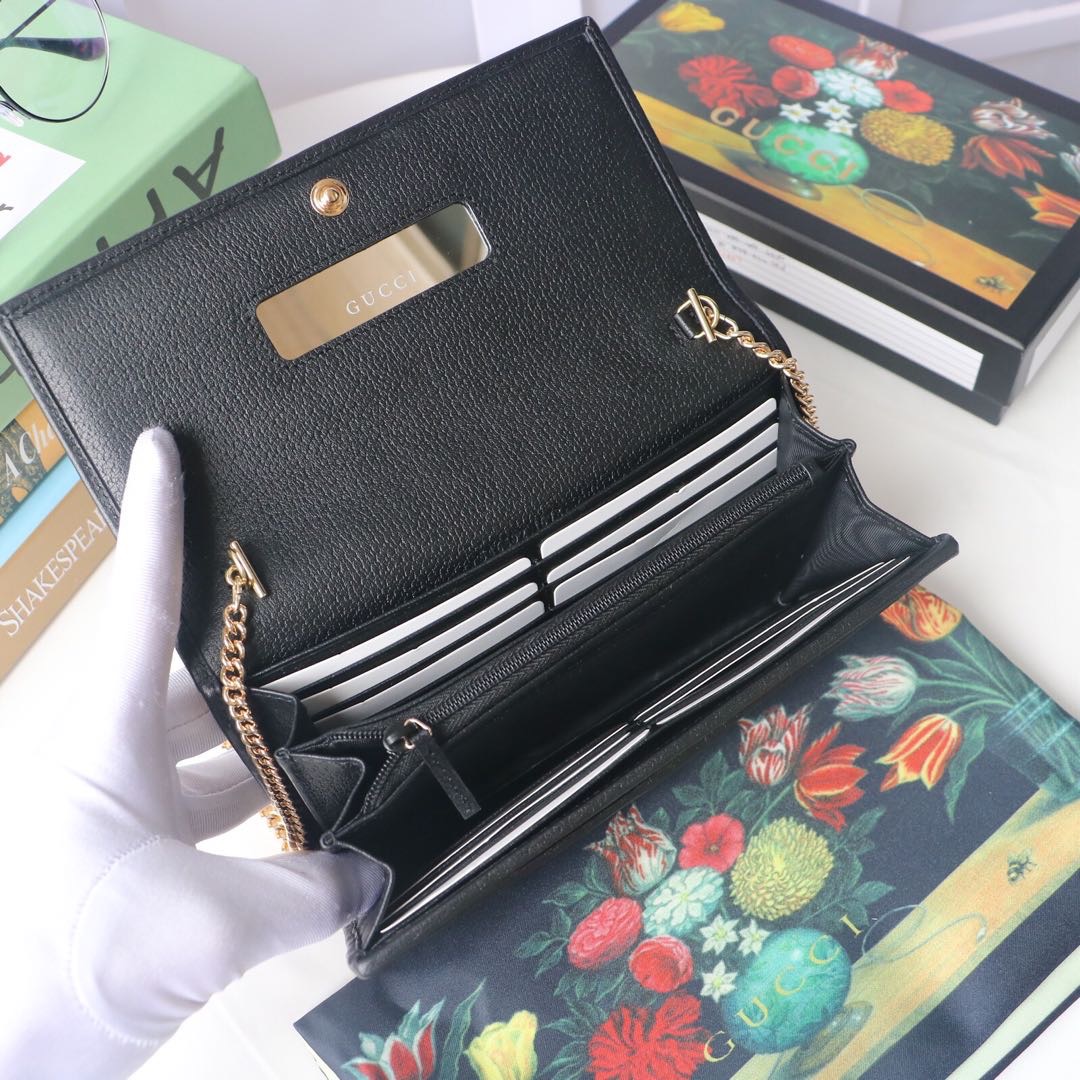 Gvc*1 ophidia gg chain wallet leather black 546592 19 x 10 x 3.5 cm