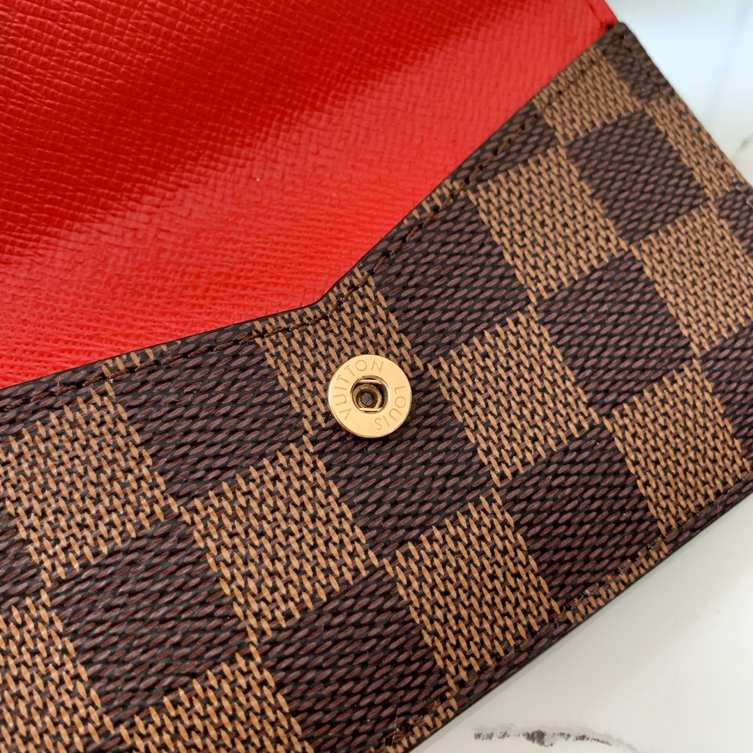 l0vis Vvtt0n card holder recto verso damier ebene canvas red n60405 13 cm