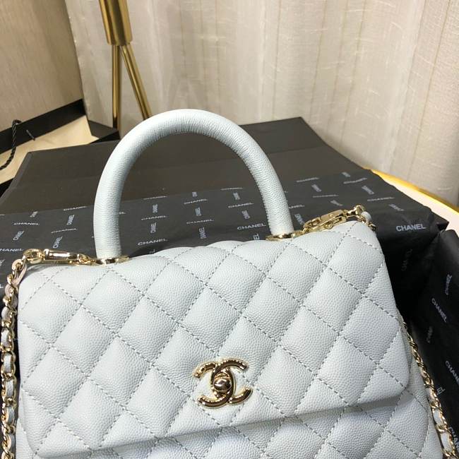 Ch**el mini coco grained calfskin with handle sky blue a92990 23.5 x 13.75 x 9.75 cm