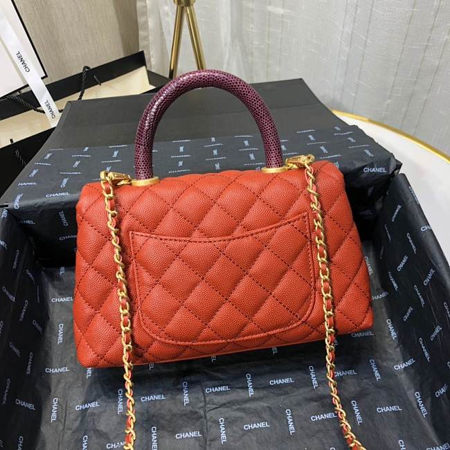 Ch**el mini coco grained calfskin with handle orange a92990 23.5 x 13.75 x 9.75 cm