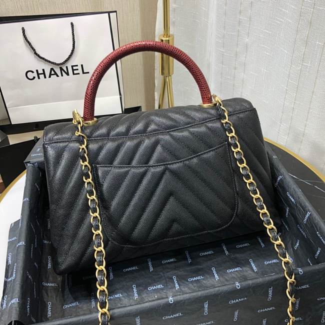 Ch**el small coco grained calfskin v quilting flap bag black a92991 28.5 x 18.25 x 11.75 cm