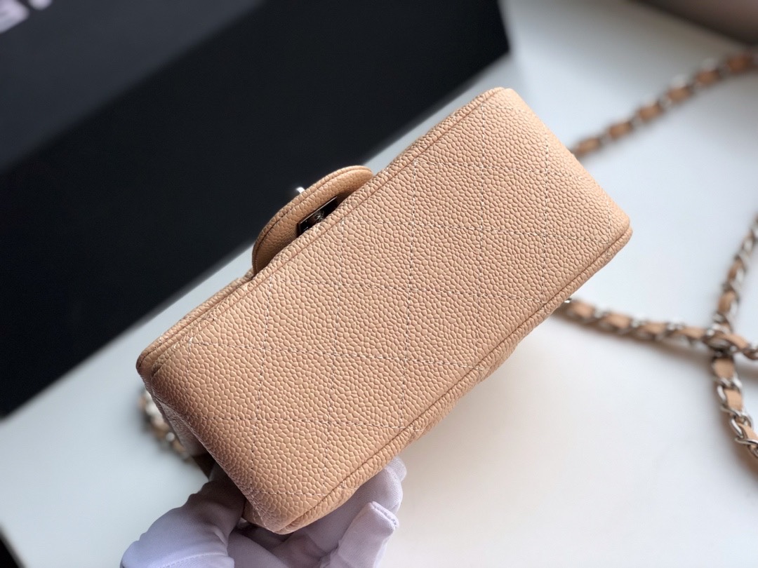 Ch**el mini flap bag caviar silver metal beige a35200 17cm