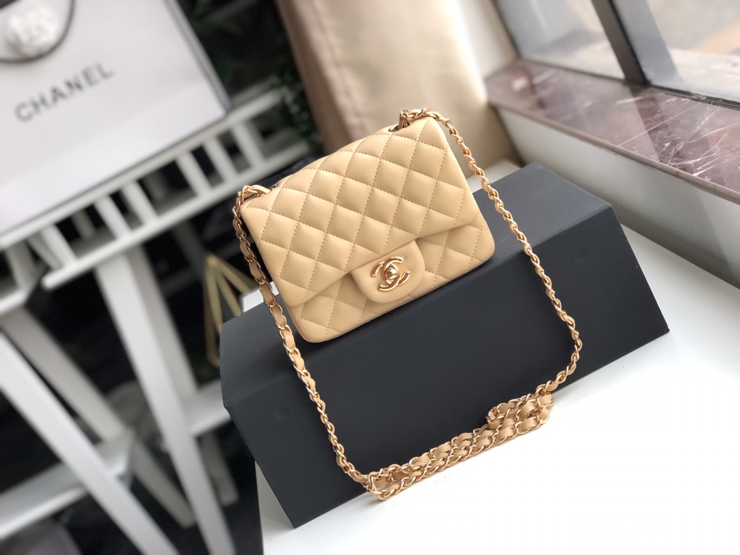 ch**el mini flap bag lambskin G01den metal beige a35200 17cm