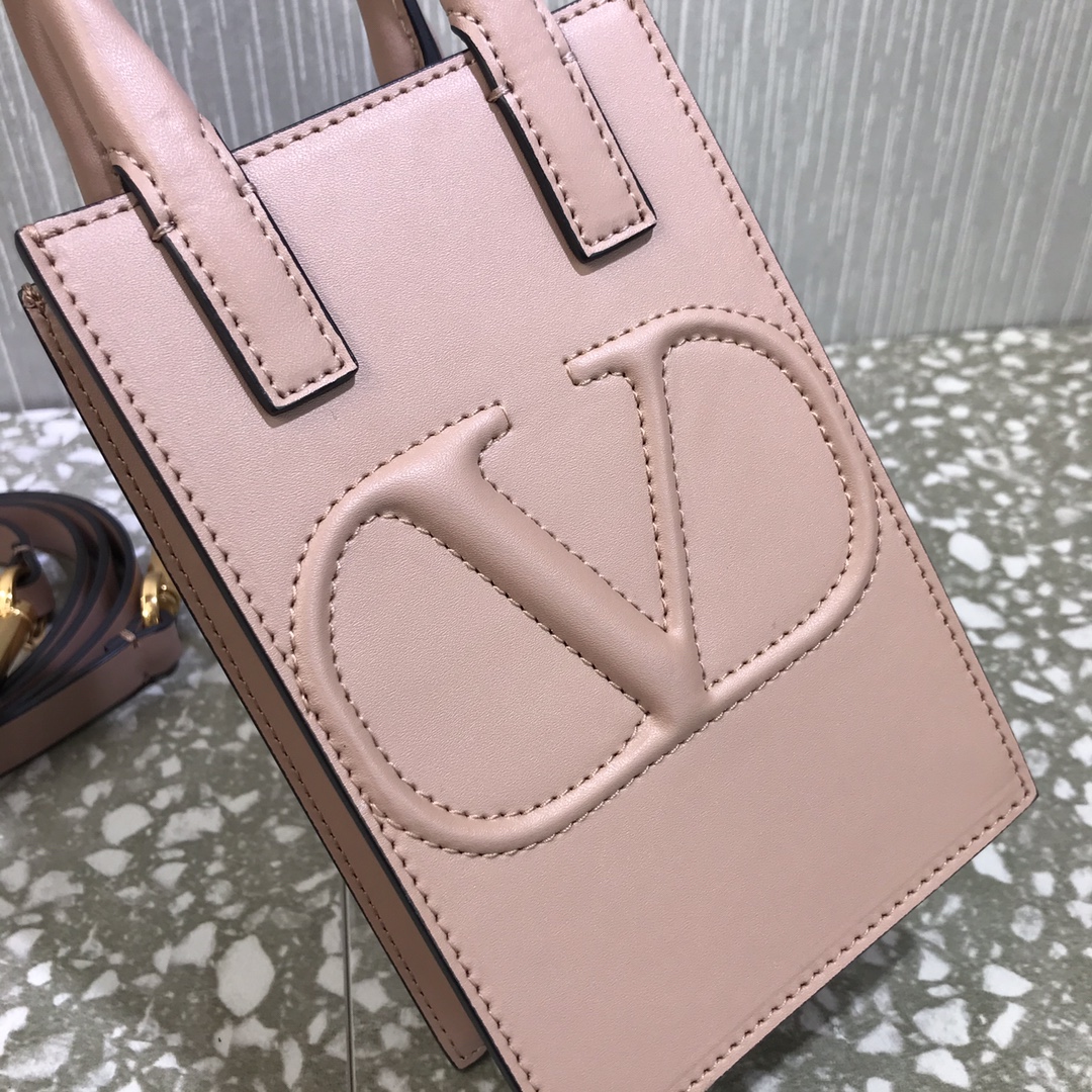 Va1e*ntin0 mini garavanivlogo walk tote bag calfskin leather rose cannelle uw2p0u57qel 11 x 16.5 x 5.5 cm