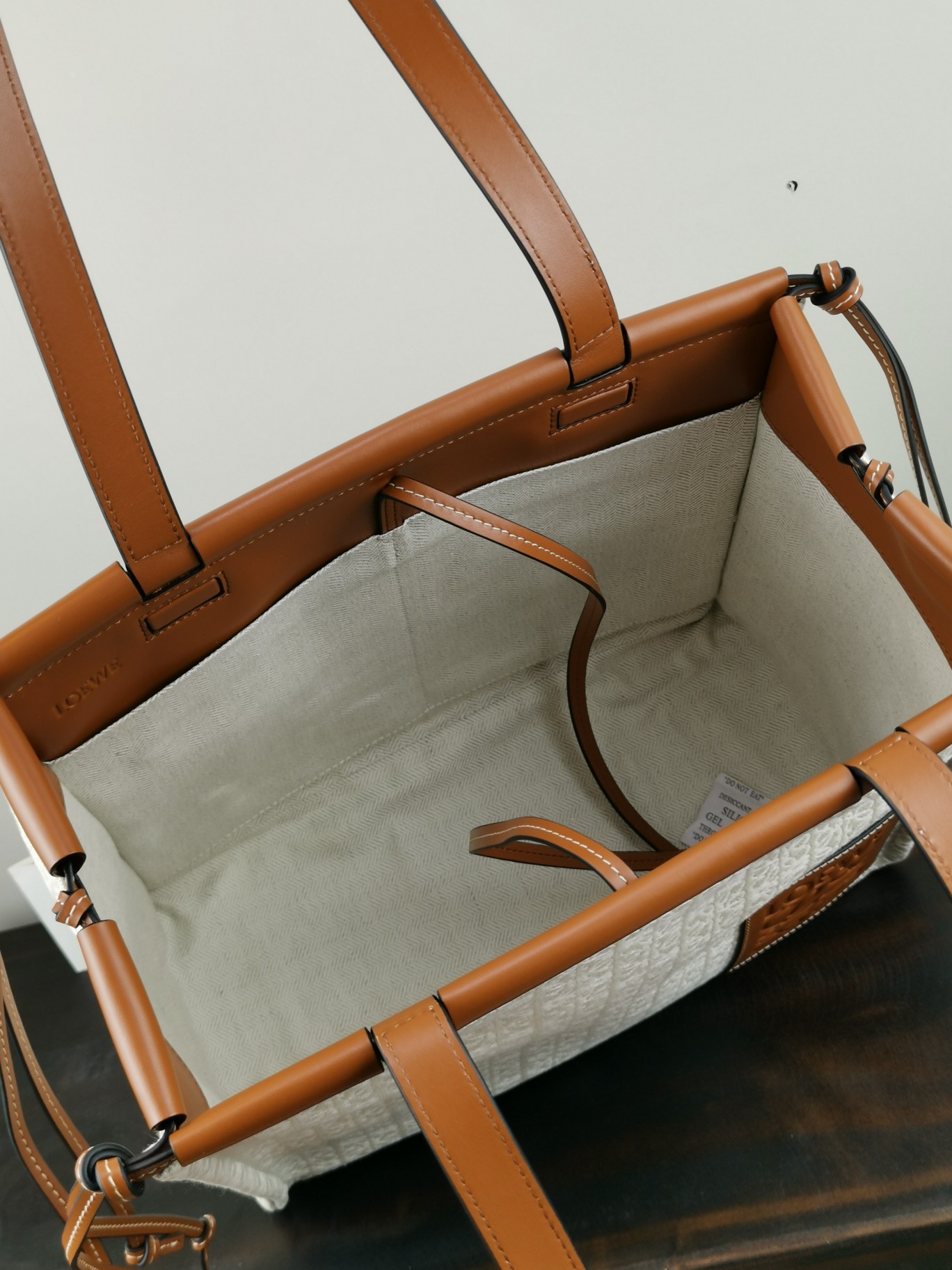L0ew* large cushion tote anagram jacquard and calfskin light oat 35 x 27 x 19 cm
