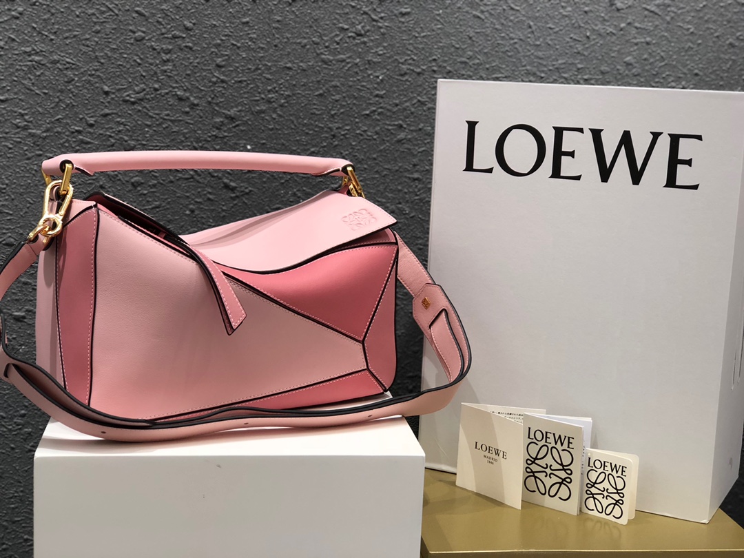 L0ew* medium puzzle bag classic calfskin gold metal blossom/pink 322.30js20 29 x 18 x 12 cm