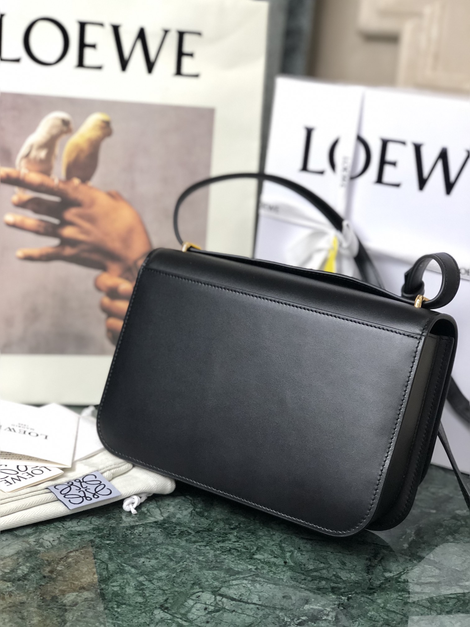 L0ew* medium goya bag silk calfskin black a896n01x03 23 x 15 x 6.5 cm