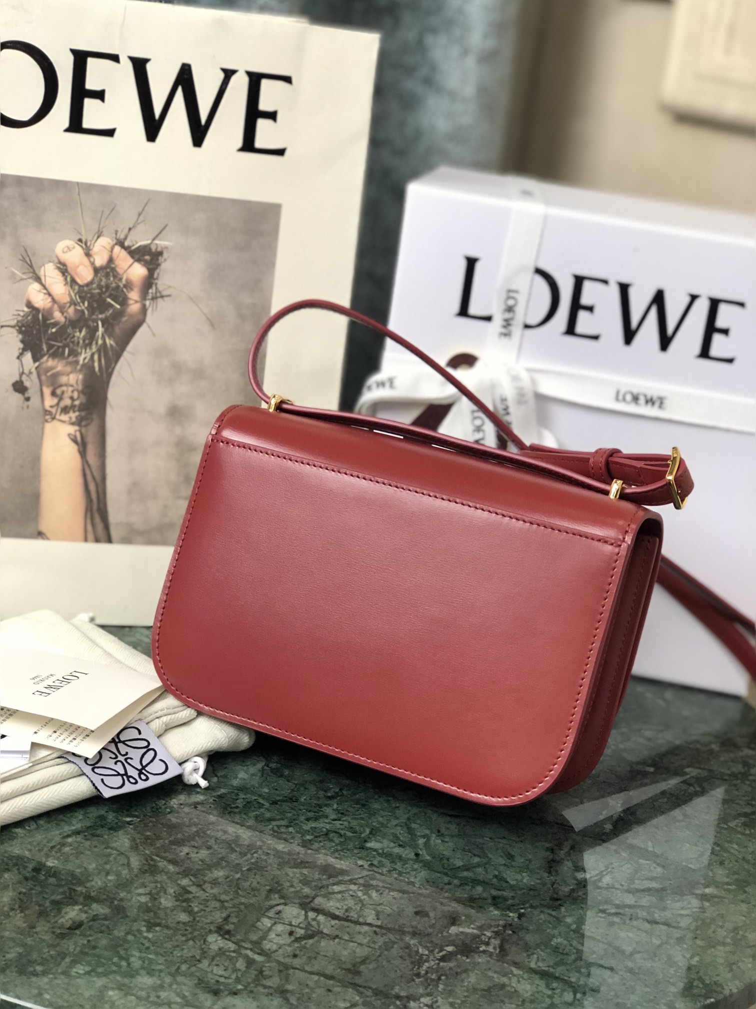 L0ew* small goya bag silk calfskin deep red a896n09x01 18.5 x 12.5 x 6 cm