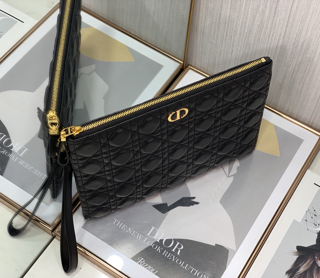 d10r large caro daily pouch S*pple cannage calfskin black s5086 30 x 21.5cm