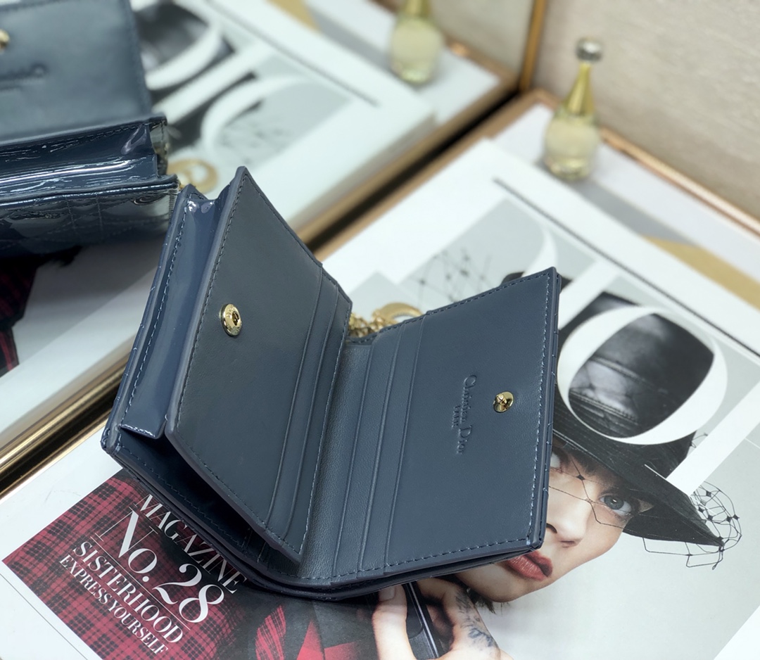 D10r small wallet patent cannage calfskin blue 11 x 9 cm
