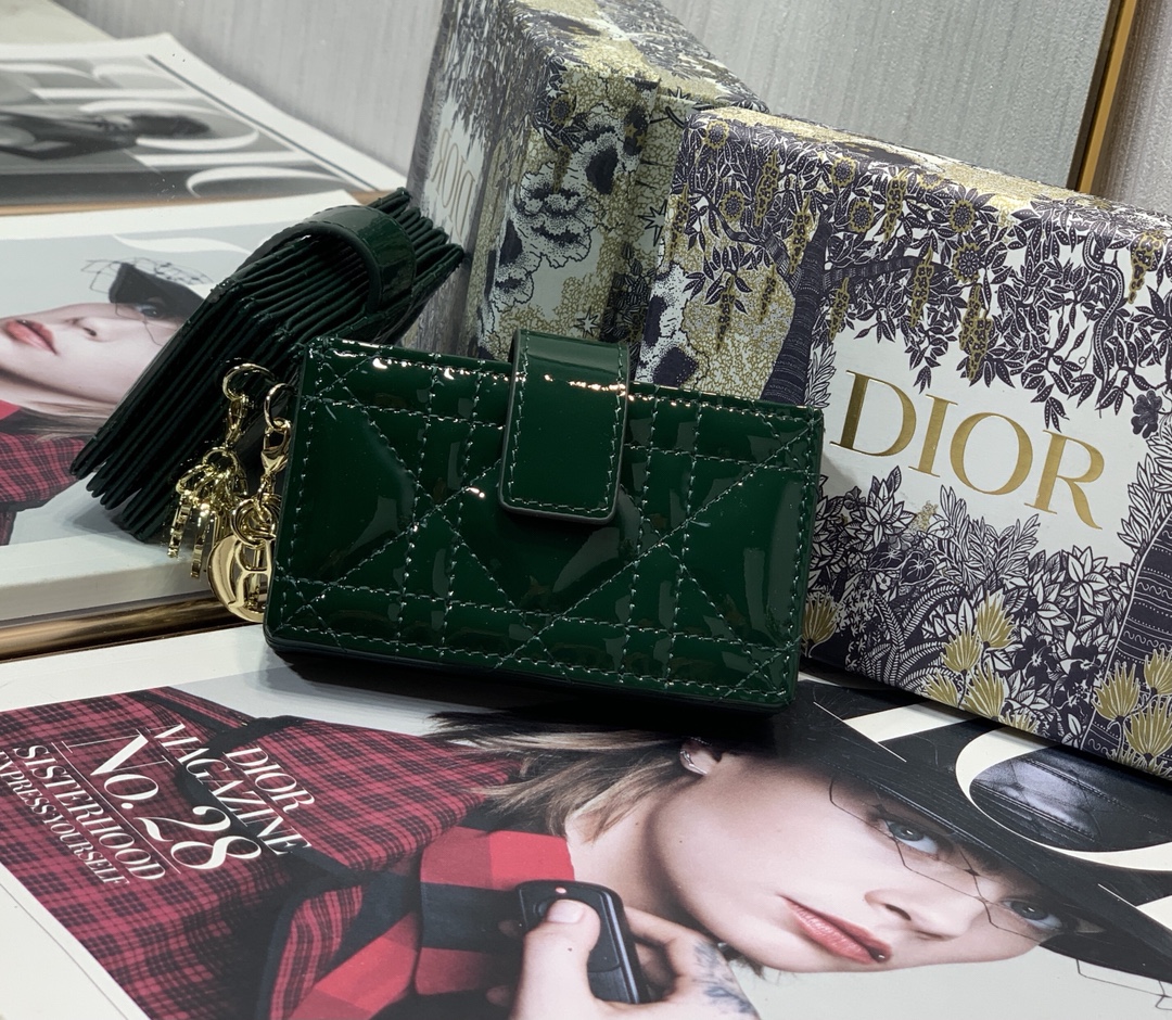D10r lady D10r 5-gusset card holder patent cannage calfskin green s0074 10.5 cm