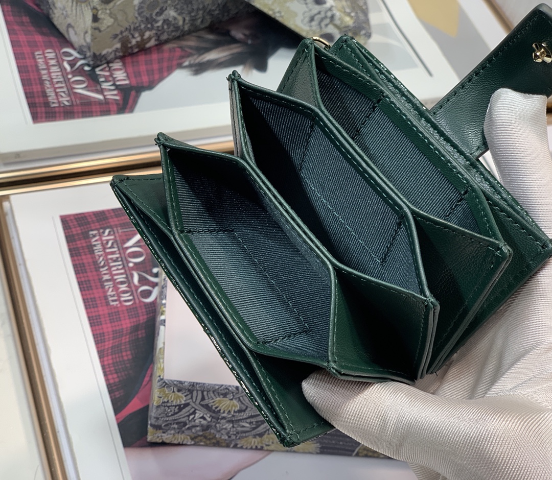 D10r lady D10r 5-gusset card holder patent cannage calfskin green s0074 10.5 cm