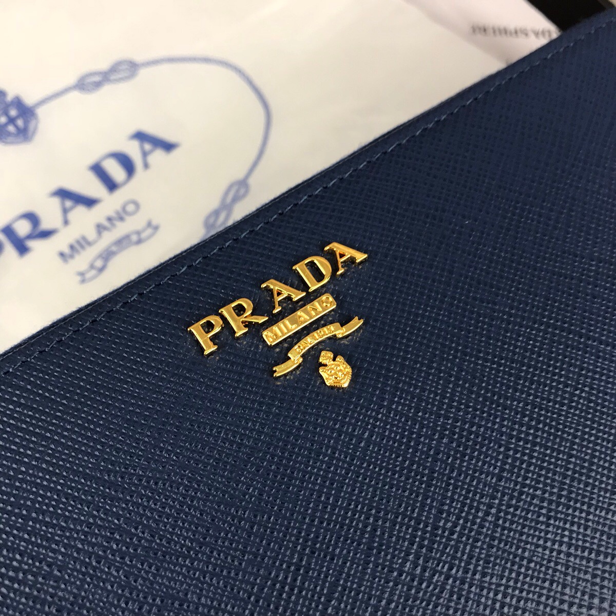 Pra*a large saffiano leather wallet navy 1ml506 20 x 10 cm