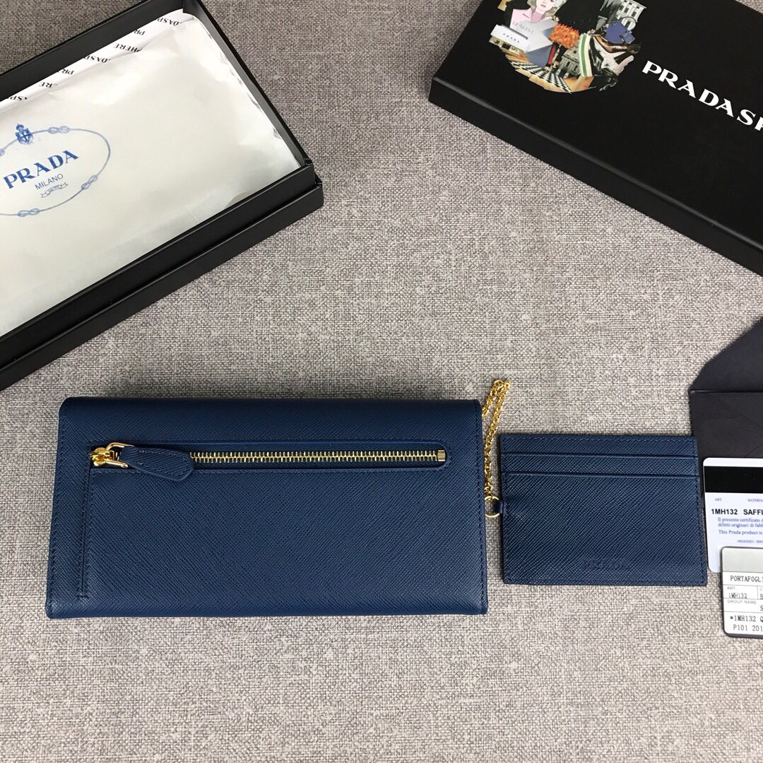 Pra*a large saffiano leather wallet navy 1mh132 18.7 x 9.5 cm