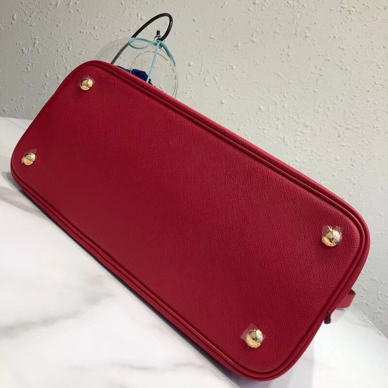 Pra*a top handle tote bag leather red/black 1bg148 33 × 24 × 14.5 cm