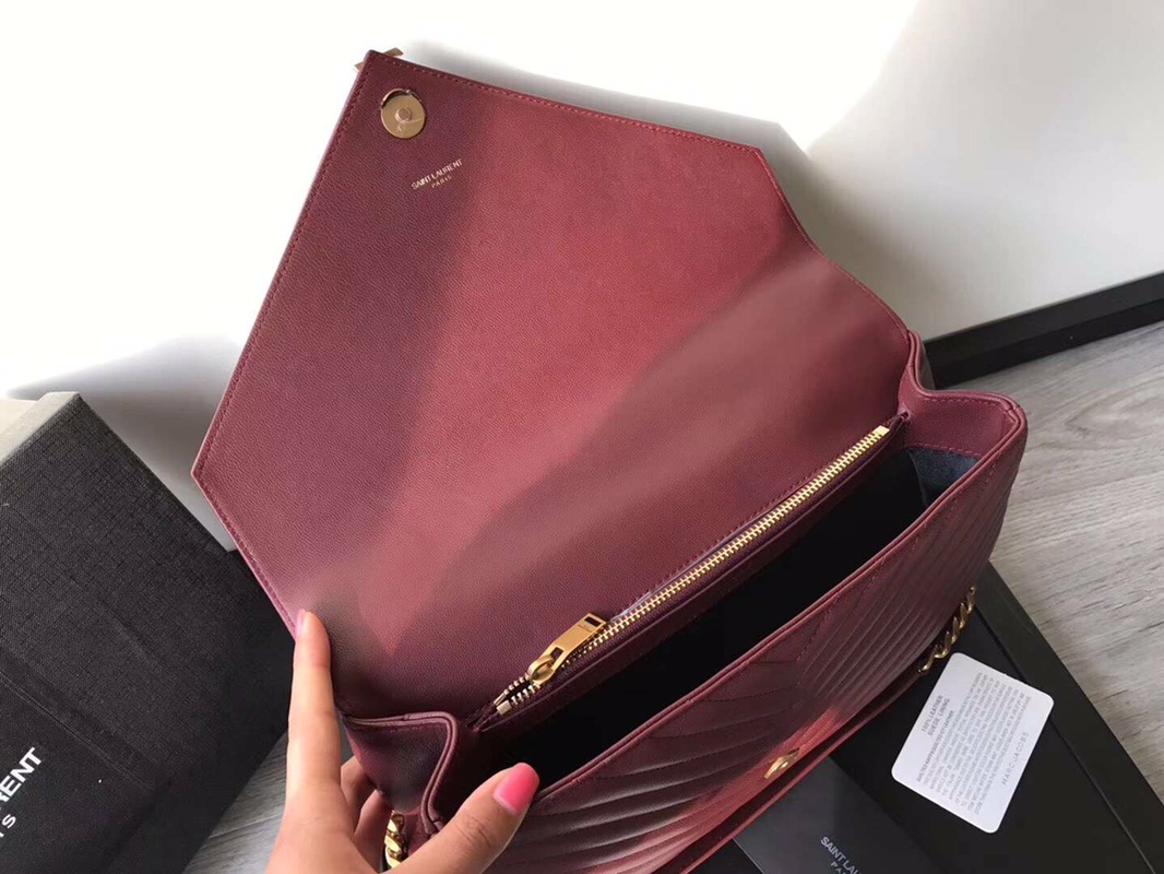 Y51 large college tote leather gold metal burgundy 392738 32 x 21 x 8 cm