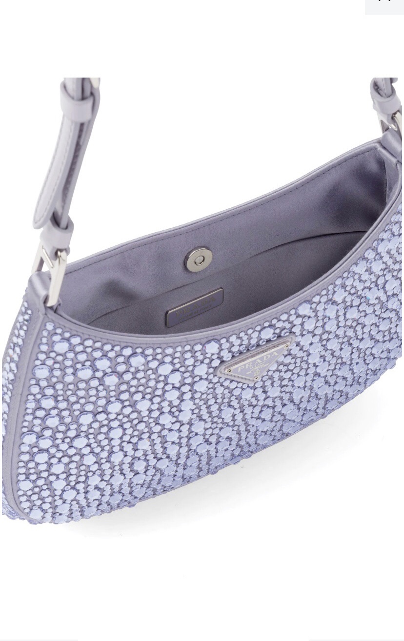 Pra*a cleo satin bag with appliqués purple 1bc169 22 x 18.5 x 4.5 cm