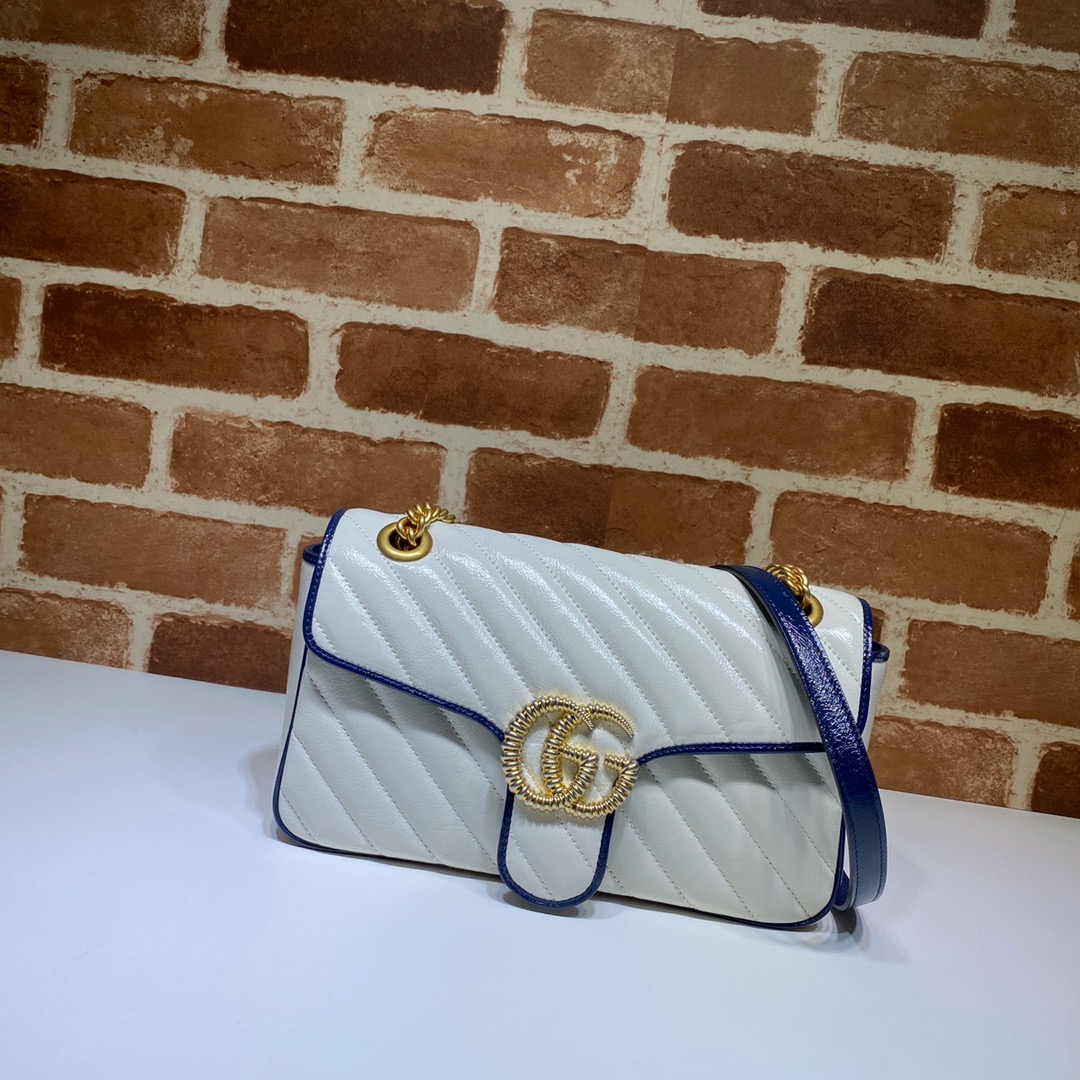 Gvc*1 gg marmont small shoulder bag white/navy ‎443497 26 x 15 x 7 cm