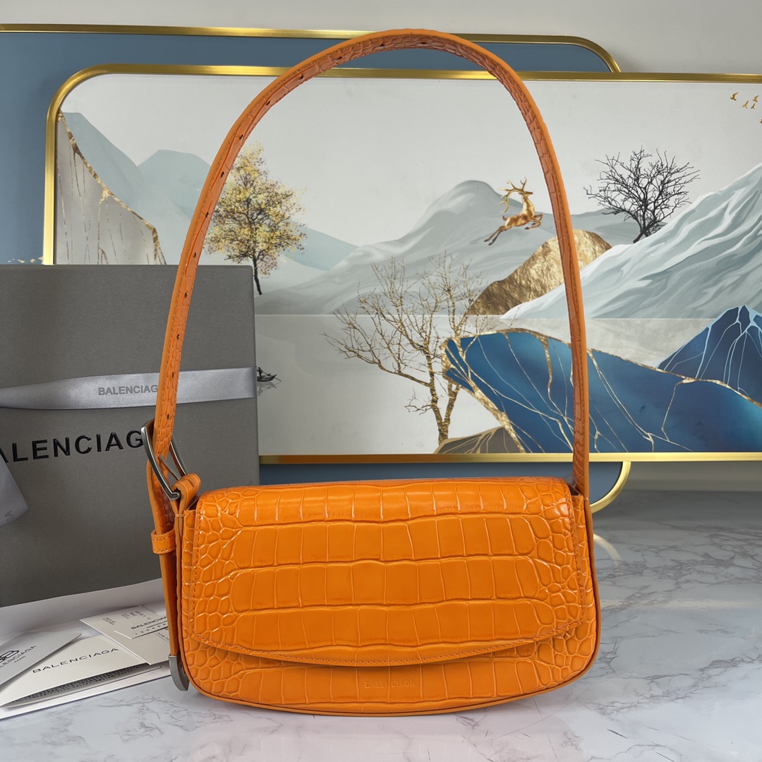Ba1en*iaga woman's ghost sling bag in crocodile leather orange 23 x 5 x 15 cm
